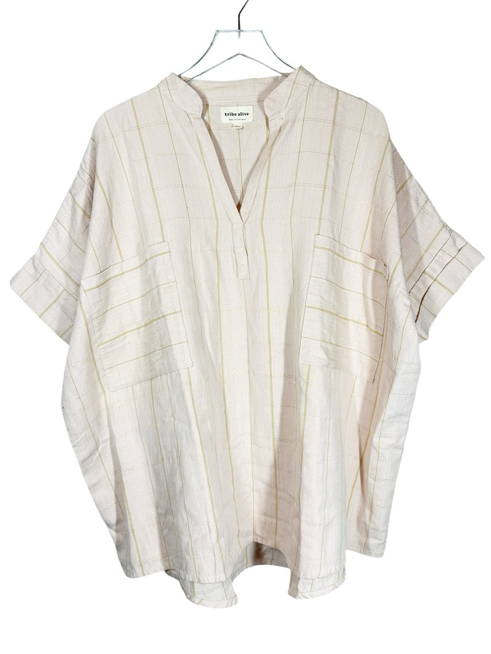 TRIBE ALIVE Women's M/L Oversized Boxy Minimalistic Short Sleeve Pullover Top